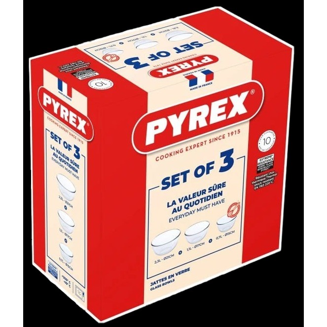 Набір мисок Pyrex, 3 шт (0.7 л, 1.1 л, 2.3 л) (7092364) - Зображення 6